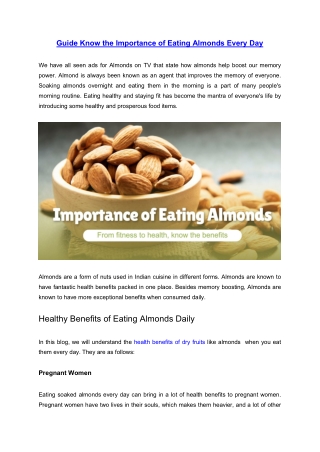 Guide Know the Importance of Eating Almonds Every Day