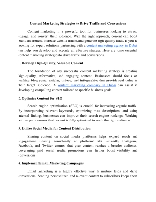 Content Marketing Strategies to Drive Traffic and Conversions