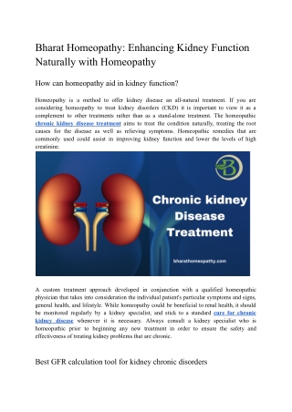 Bharat Homeopathy Enhancing Kidney Function Naturally with Homeopathy