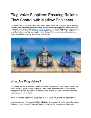 plug valve suppliers