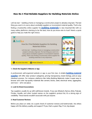 How Do I Find Reliable Suppliers for Building Materials Online