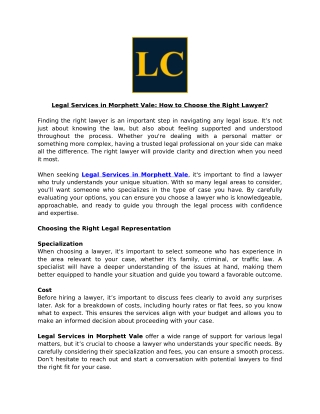 Legal Services in Morphett Vale: How to Choose the Right Lawyer?