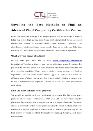 Unveiling the Best Methods to Find an Advanced Cloud Computing Certification Course