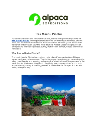 Trek Machu Picchu with Alpaca Expeditions