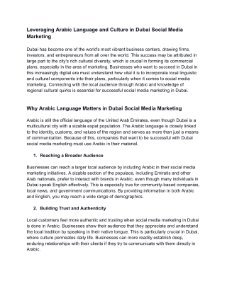 Leveraging Arabic Language and Culture in Dubai Social Media Marketing