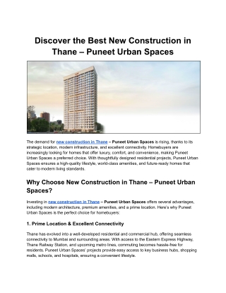 Discover the Best New Construction in Thane – Puneet Urban Spaces