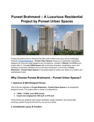 Puneet Brahmand – A Luxurious Residential Project by Puneet Urban Spaces
