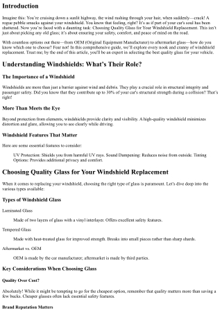 Choosing Quality Glass for Your Windshield Replacement