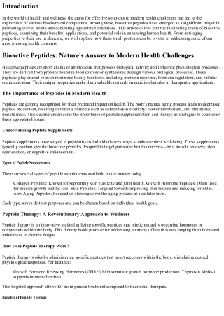 Bioactive Peptides: Nature's Answer to Modern Health Challenges