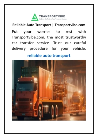 Reliable Auto Transport  Transportvibe.com