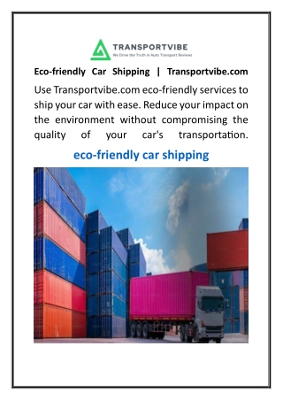 Eco friendly Car Shipping  Transportvibe.com