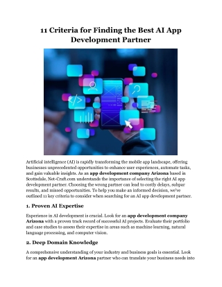 Criteria for Finding the Best AI App Development Partner