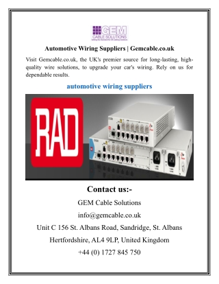 Automotive Wiring Suppliers  Gemcable.co.uk