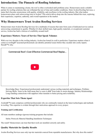 Why Homeowners Trust Avalon Roofing Services