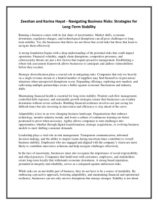 Zeeshan and Karina Hayat - Navigating Business Risks - Strategies for Long-Term Stability