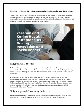 Zeeshan and Karina Hayat - Entrepreneurs Driving Innovation and Social Impact