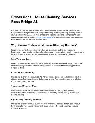 Professional House Cleaning Services Ross Bridge AL