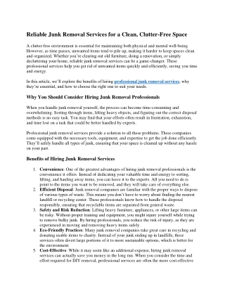 Reliable Junk Removal Services for a Clean, Clutter-Free Space