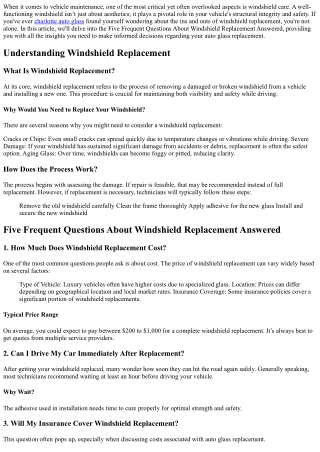 Five Frequent Questions About Windshield Replacement Answered