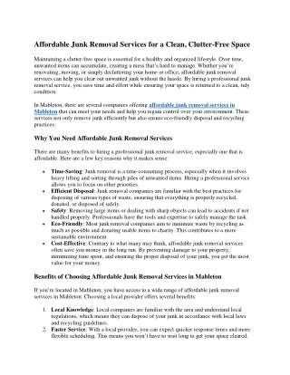 Affordable Junk Removal Services for a Clean, Clutter-Free Space