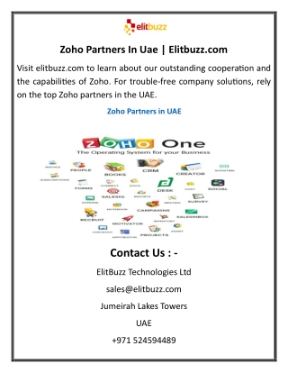 Zoho Partners In Uae  Elitbuzz
