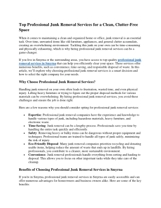 Top Professional Junk Removal Services for a Clean, Clutter-Free Space