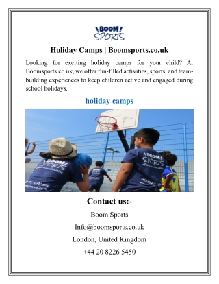 Holiday Camps  Boomsports.co.uk