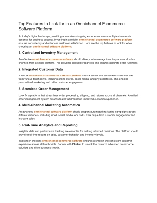 Top Features to Look for in an Omnichannel Ecommerce Software Platform