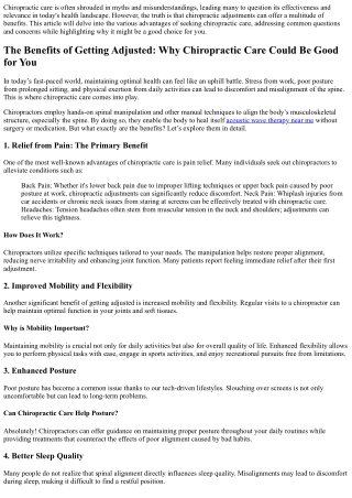 The Benefits of Getting Adjusted: Why Chiropractic Care Could Be Good for You