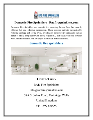 Domestic Fire Sprinklers  Radfiresprinklers
