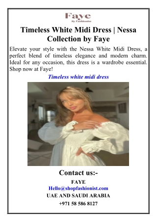 Timeless White Midi Dress  Nessa Collection by Faye