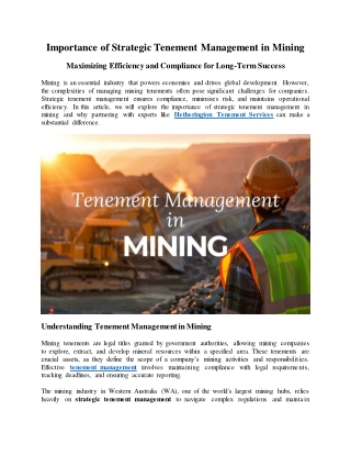 Importance of Strategic Tenement Management in Mining