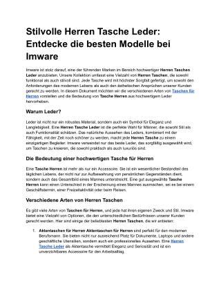 Stilvolle Herren Tasche Leder_ Entdecke die besten Modelle bei Imware