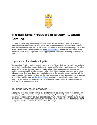 The Bail Bond Procedure in Greenville, South Carolina