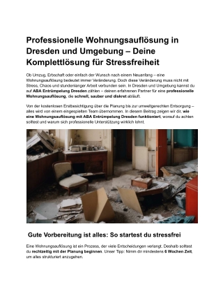 Professionelle Wohnungsauflösung in Dresden und Umgebung