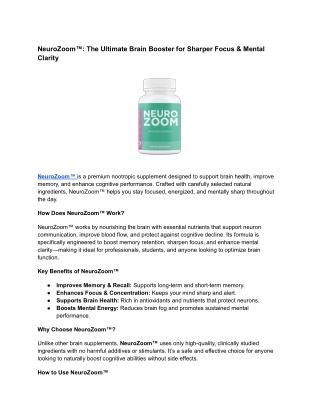 NeuroZoom™_ The Ultimate Brain Booster for Sharper Focus & Mental Clarity