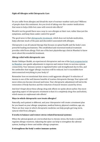 Fight off Allergies with Chiropractic Care