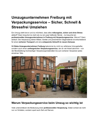 Umzugsunternehmen Freiburg mit Verpackungsservice