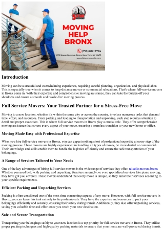 Full Service Movers in Bronx: What You Can Expect from Comprehensive Moving Assi