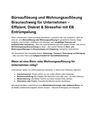 Büroauflösung und Wohnungsauflösung Braunschweig für Unternehmen
