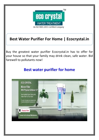 Best Water Purifier For Home  Ecocrystal.in