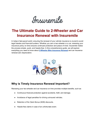 Renew Your Bike Insurance Effortlessly with Insuremile