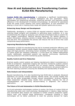 How AI and Automation Are Transforming CustomELISA Kits Manufacturing