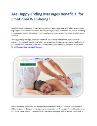 Are Happy Ending Massages Beneficial for Emotional Well-being