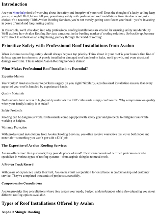 Prioritize Safety with Professional Roof Installations from Avalon