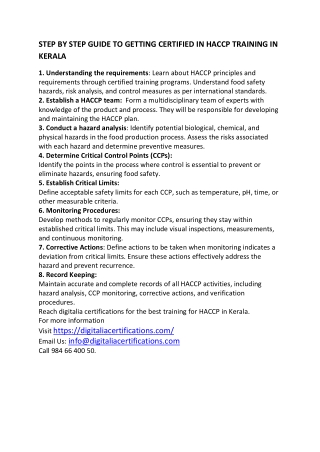 HACCP TRAININGS IN KERALA