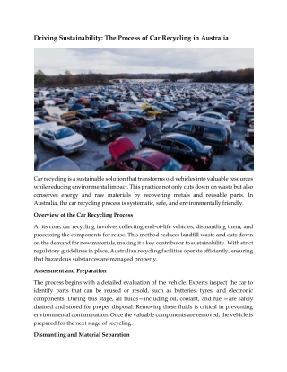 Driving Sustainability: The Process of Car Recycling in Australia