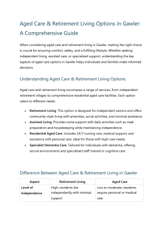 Aged Care & Retirement Living Options in Gawler A Comprehensive Guide