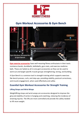 Gym Workout Accessories & Gym Bench