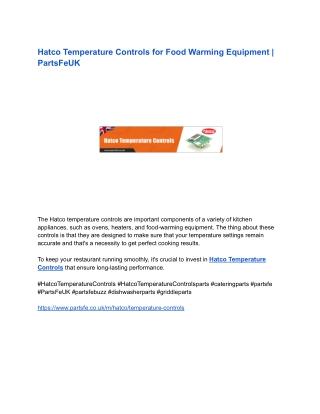 Hatco Temperature Controls for Food Warming Equipment _ PartsFeUK